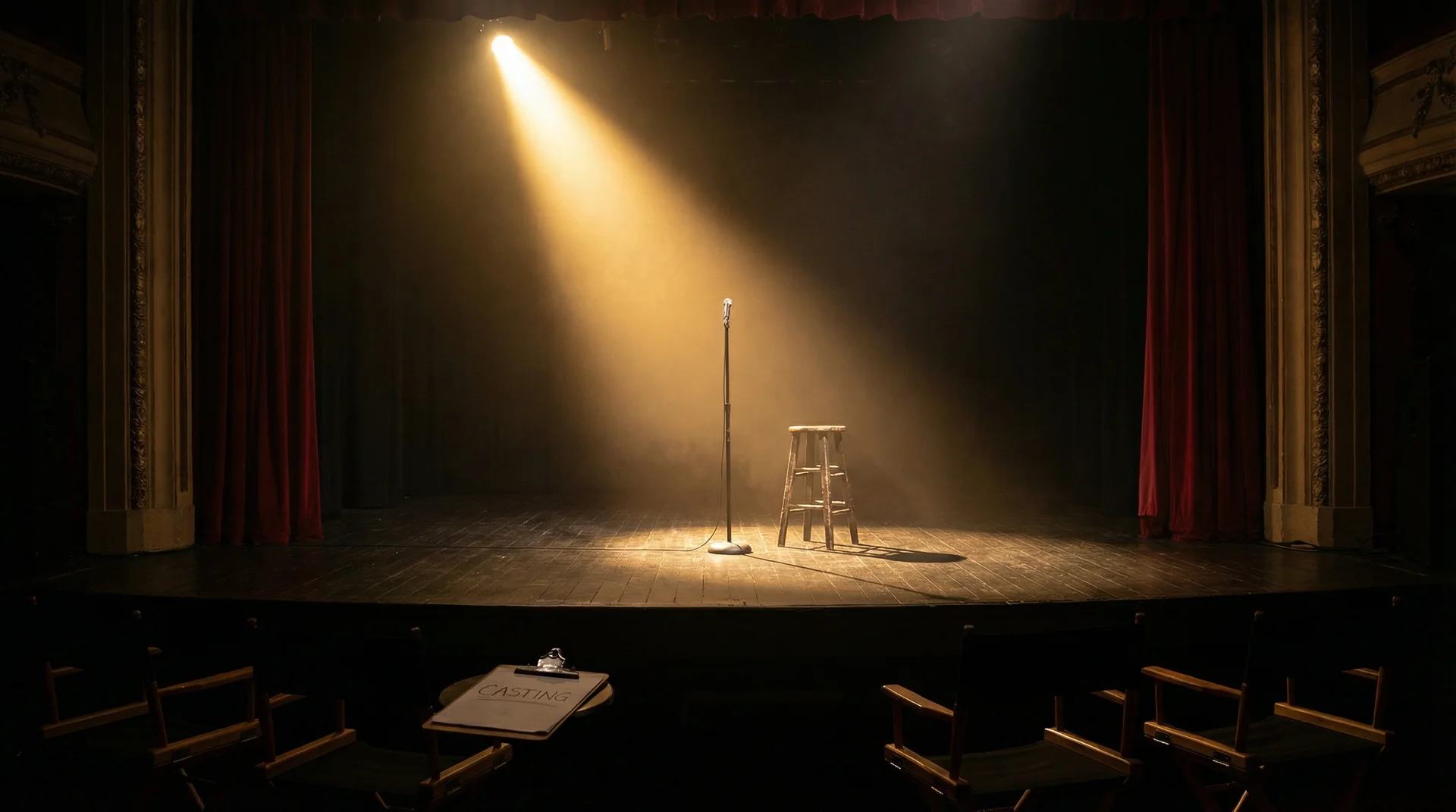 演艺圈悲惨事件 选角现场，聚光灯下的空舞台等待演员登场